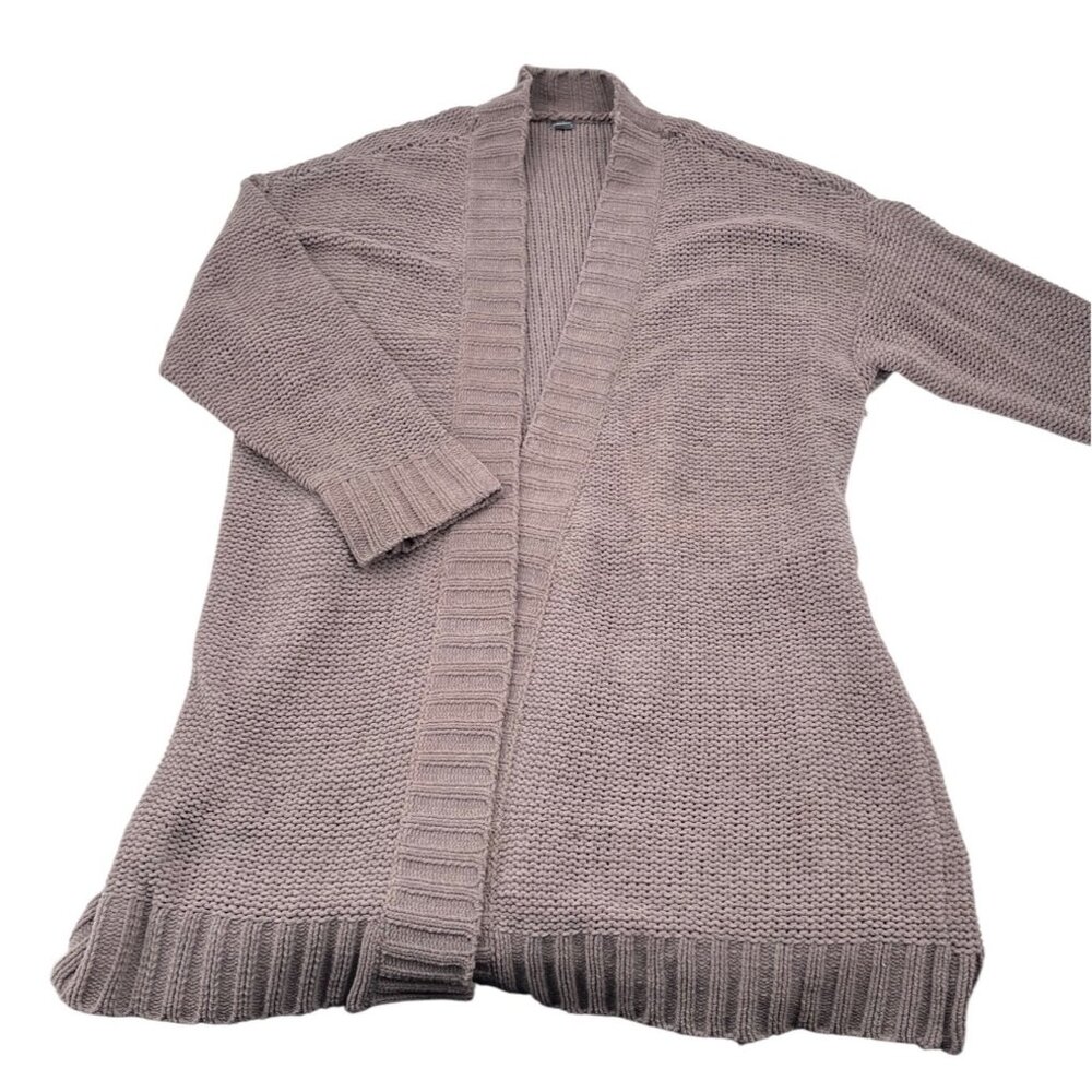 Aerie Women's Open Front Knit Cardigan S/P Taupe soft Longline Sweater With Belt